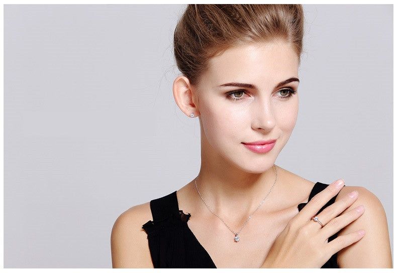 Classic Solitaire Jewelry Set (Earrings + Necklace + Ring)