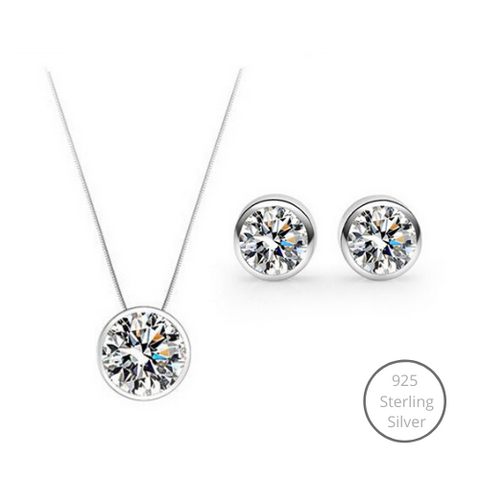 Bedazzling 925 Sterling Silver Jewelry Set (Necklace + Earrings)