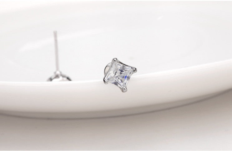 Square Solitaire Stud Earrings