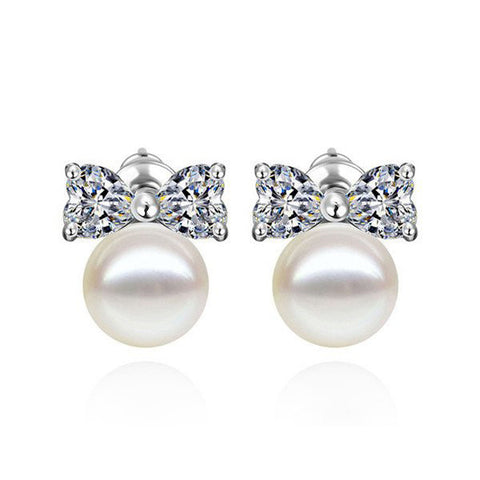 Pearly Bow Stud Earrings