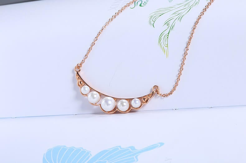 Pearl Quintette Necklace - Rose Gold