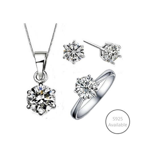 Classic Solitaire Jewelry Set (Earrings + Necklace + Ring)