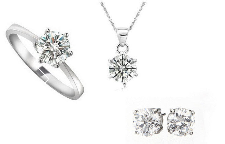 Classic Solitaire Jewelry Set (Earrings + Necklace + Ring) - VivereRosse