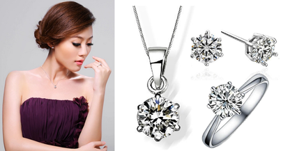 Classic Solitaire Jewelry Set (Earrings + Necklace + Ring) - VivereRosse